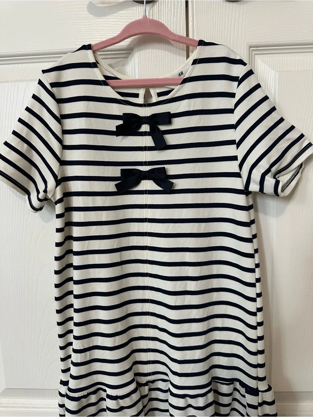 H&M - Navy & White Striped Bow-Accent Dress